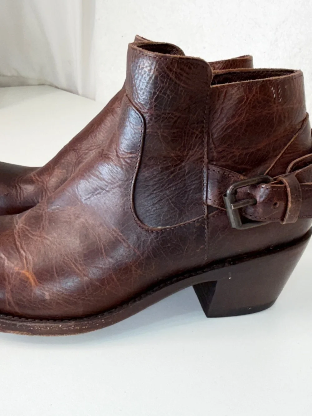 JB Dillon Brown Leather Western Ankle Boots Buckle Moto Cowboy Size 7.5 western